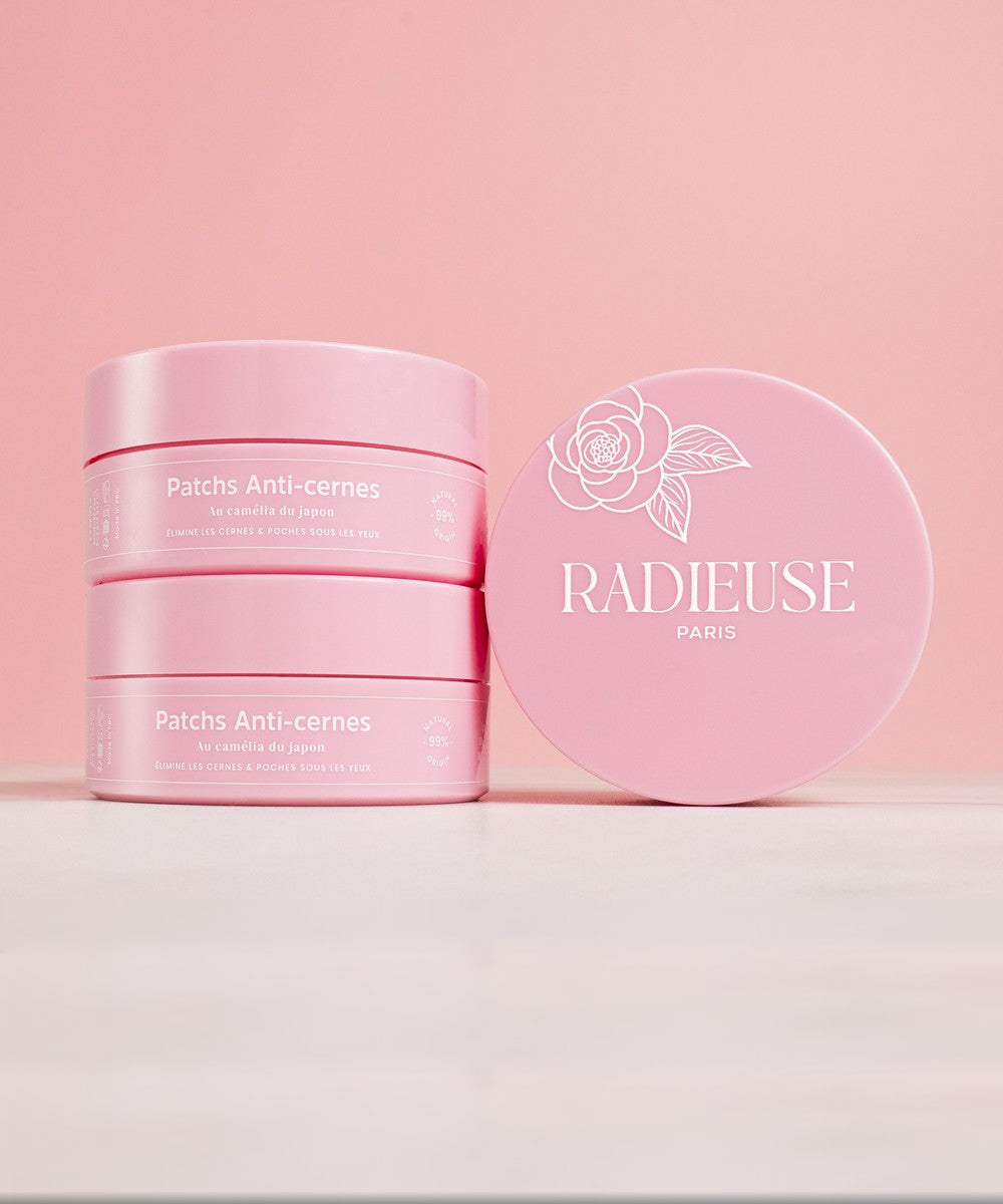 Lot de 3 pots de patchs anti-cernes Radieuse Paris – 2 achetés = 1 offert – Soin contour des yeux naturel au Camélia Japonica – Réduit cernes et poches, hydrate et décongestionne – 90 paires