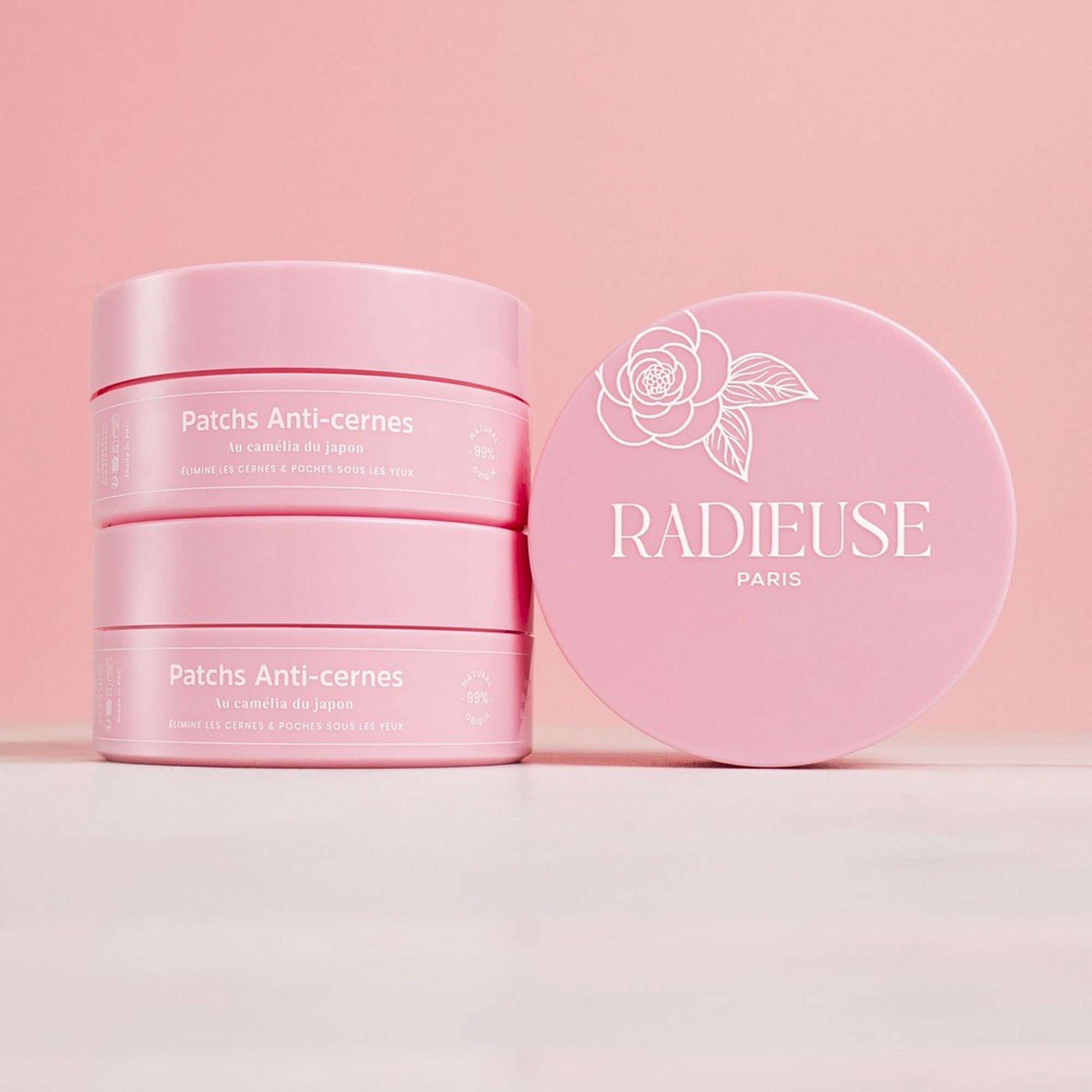 Lot de 3 pots de patchs anti-cernes Radieuse Paris – 2 achetés = 1 offert – Soin contour des yeux naturel au Camélia Japonica – Réduit cernes et poches, hydrate et décongestionne – 90 paires